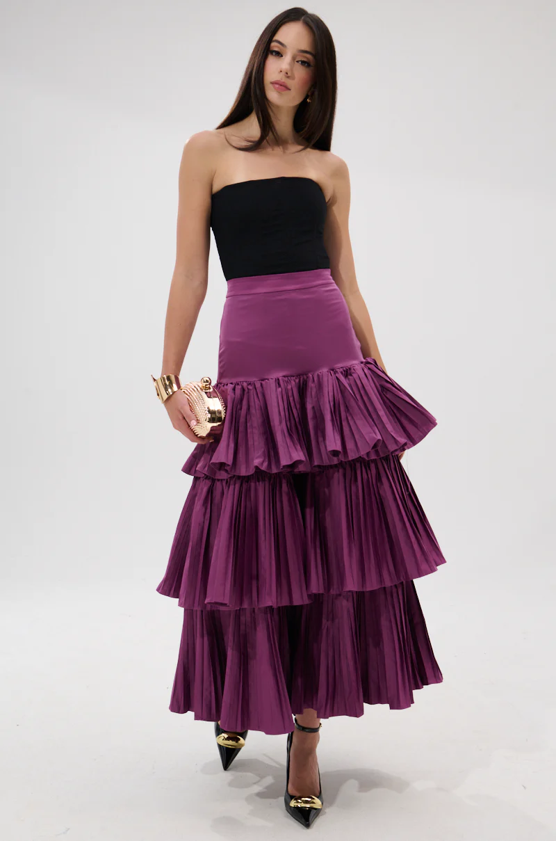 DANCE AROUND WITH ME PLEATED MAXI SKIRT IN PLUM - Image 5