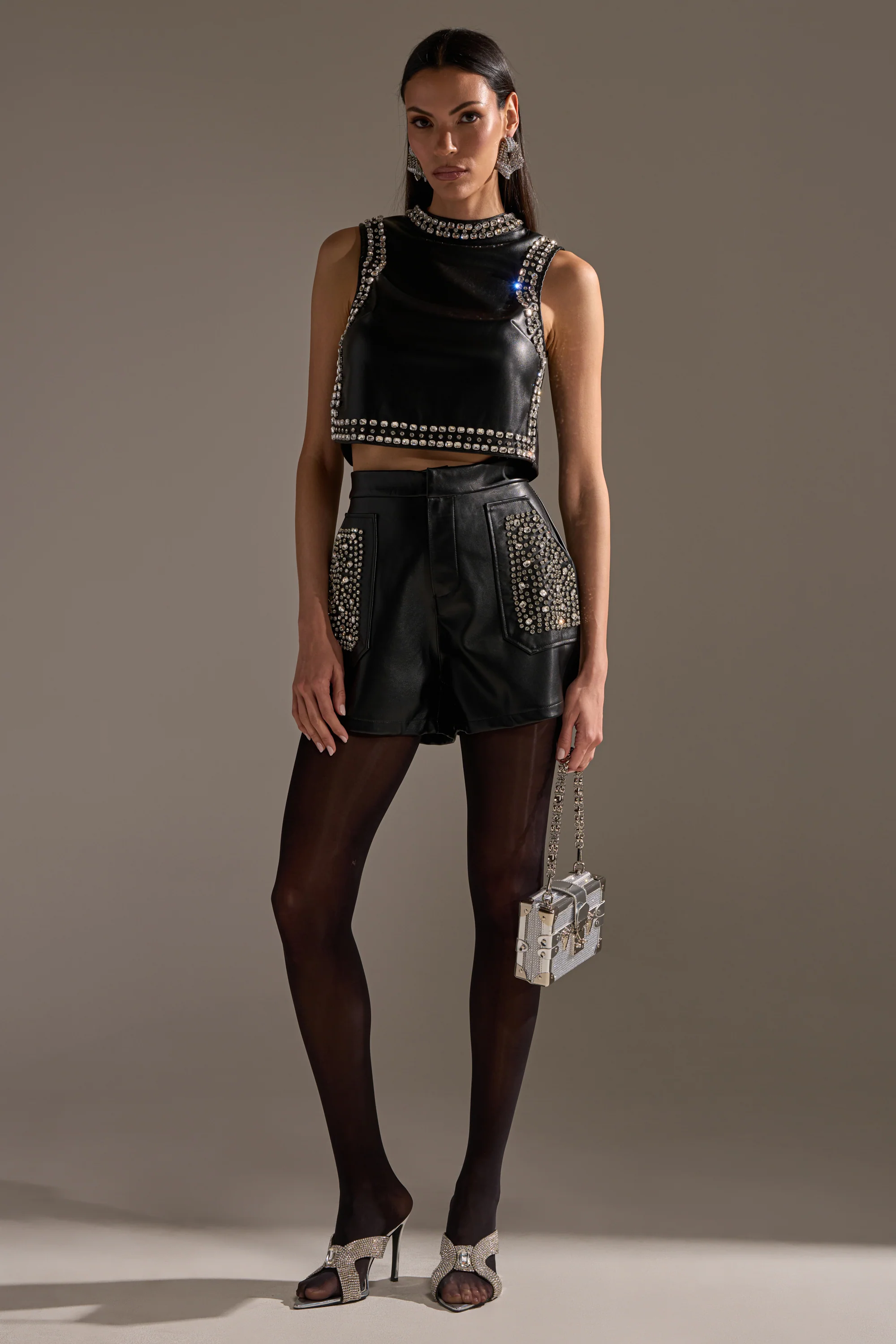 DANCE THE NIGHT AWAY FAUX LEATHER RHINESTONE BLOUSE - Image 6