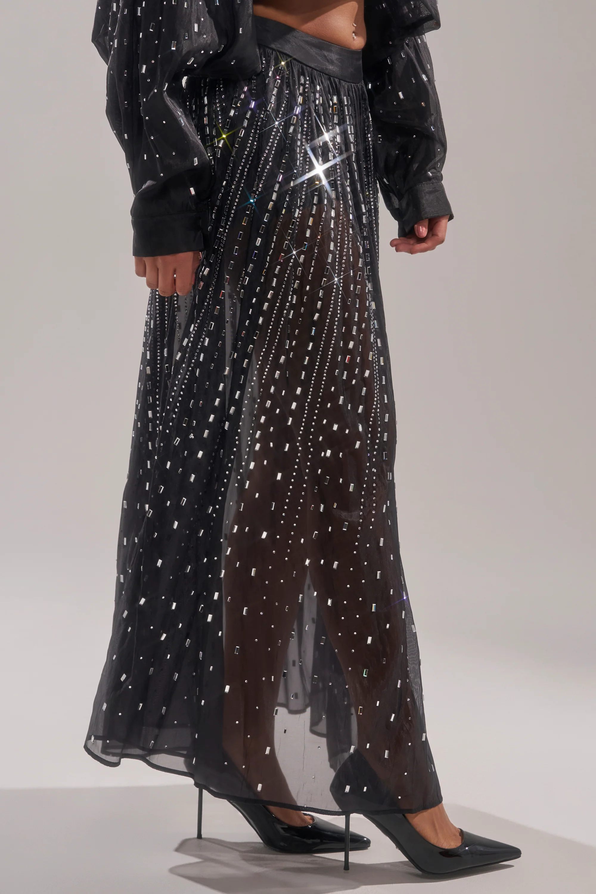 DANCING QUEEN RHINESTONE MESH MAXI SKIRT - Image 4