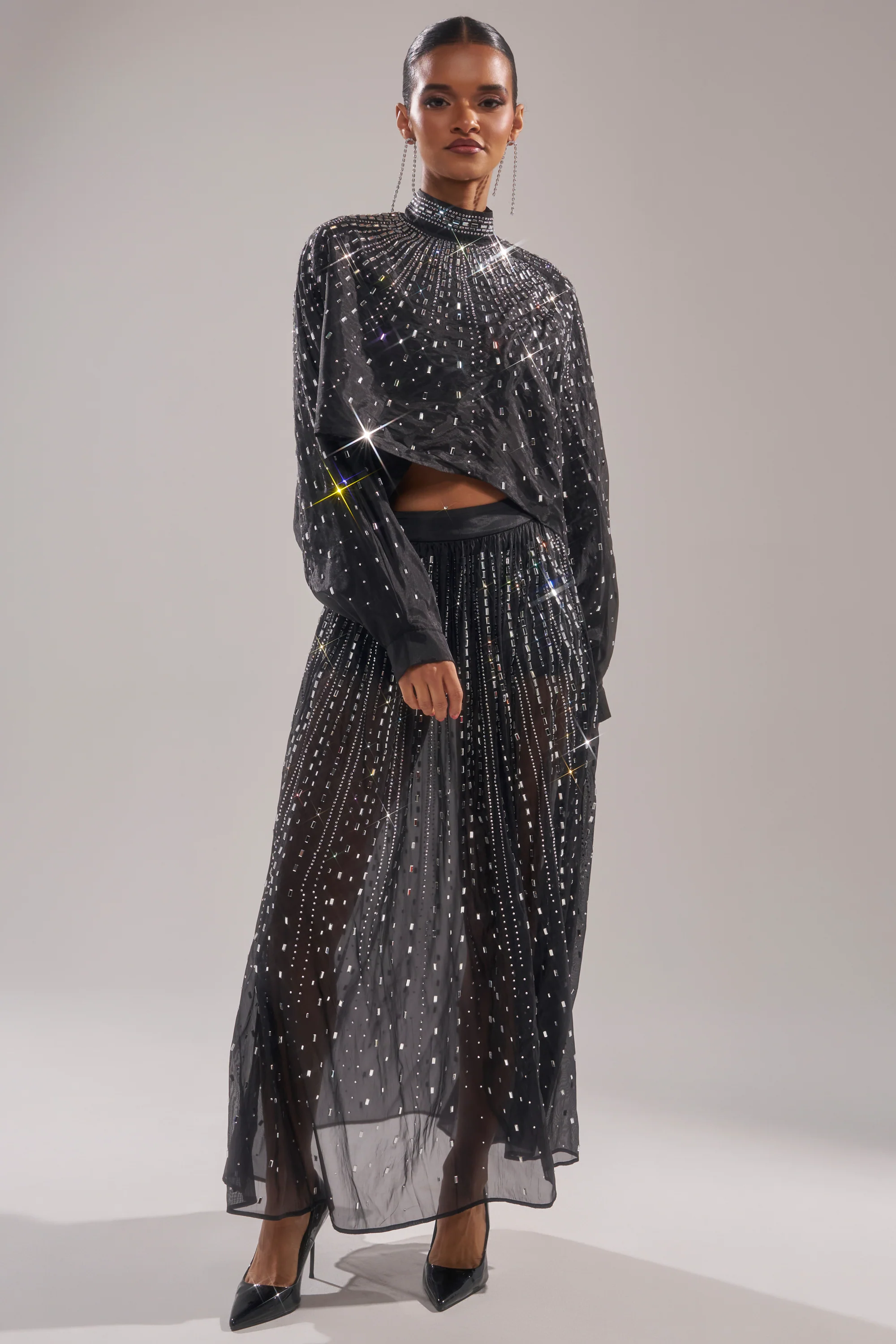 DANCING QUEEN RHINESTONE MESH MAXI SKIRT - Image 6