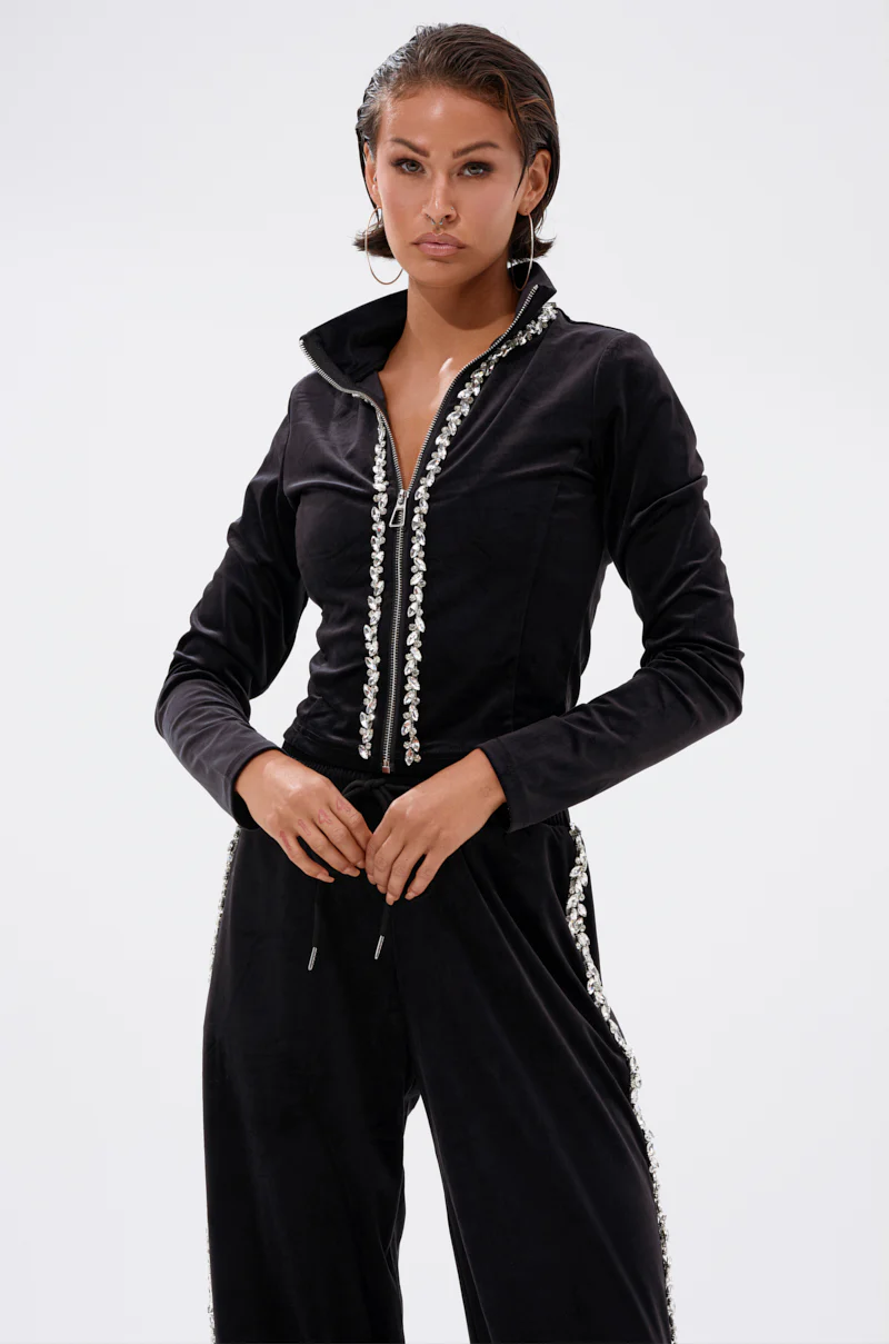 DARA RHINESTONE MOCK NECK ZIP-UP SWEATSHIRT - Image 2