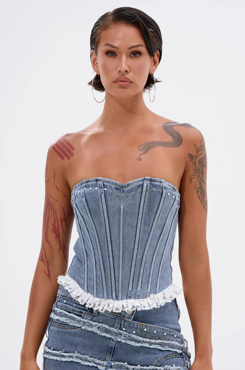 DARLING LACE TRIM DENIM CORSET - Image 2