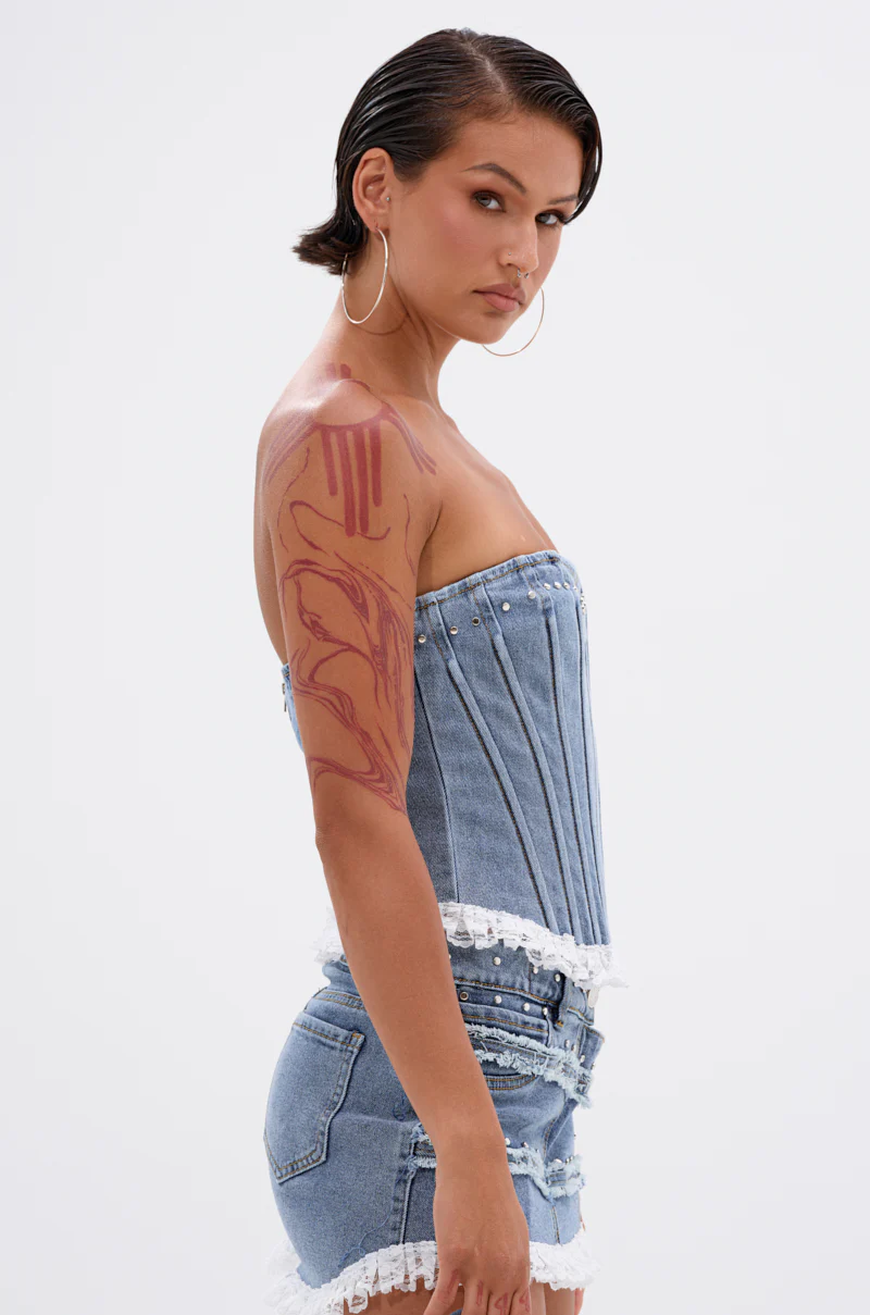 DARLING LACE TRIM DENIM CORSET - Image 3