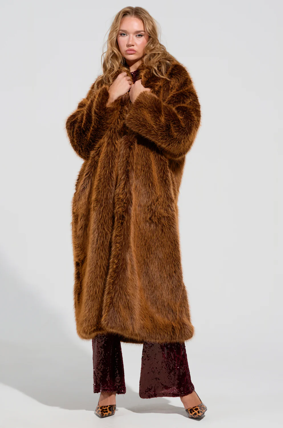 DAYANNE FAUX FUR TRENCH IN BROWN - Image 2