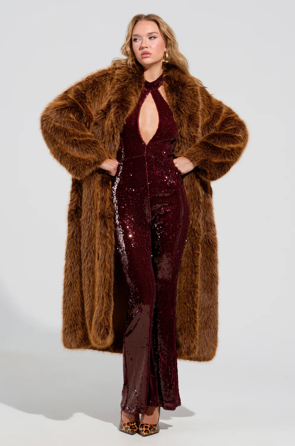 DAYANNE FAUX FUR TRENCH IN BROWN - Image 4