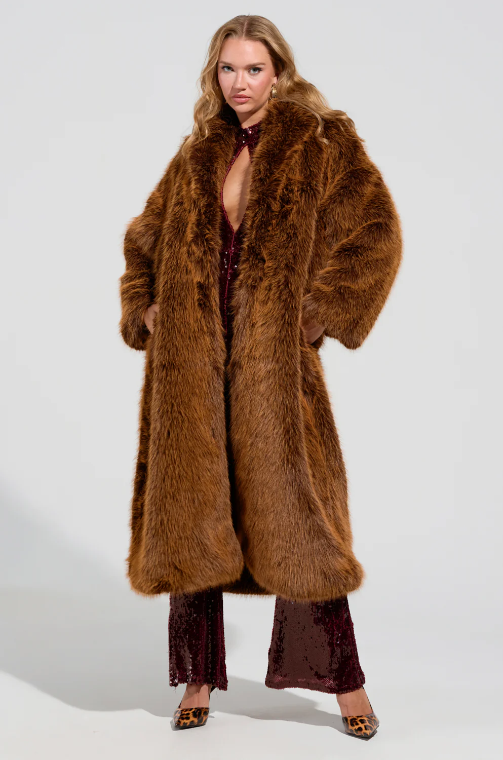 DAYANNE FAUX FUR TRENCH IN BROWN - Image 5