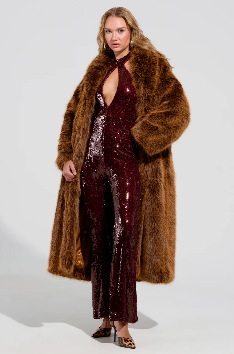 DAYANNE FAUX FUR TRENCH IN BROWN - Image 6