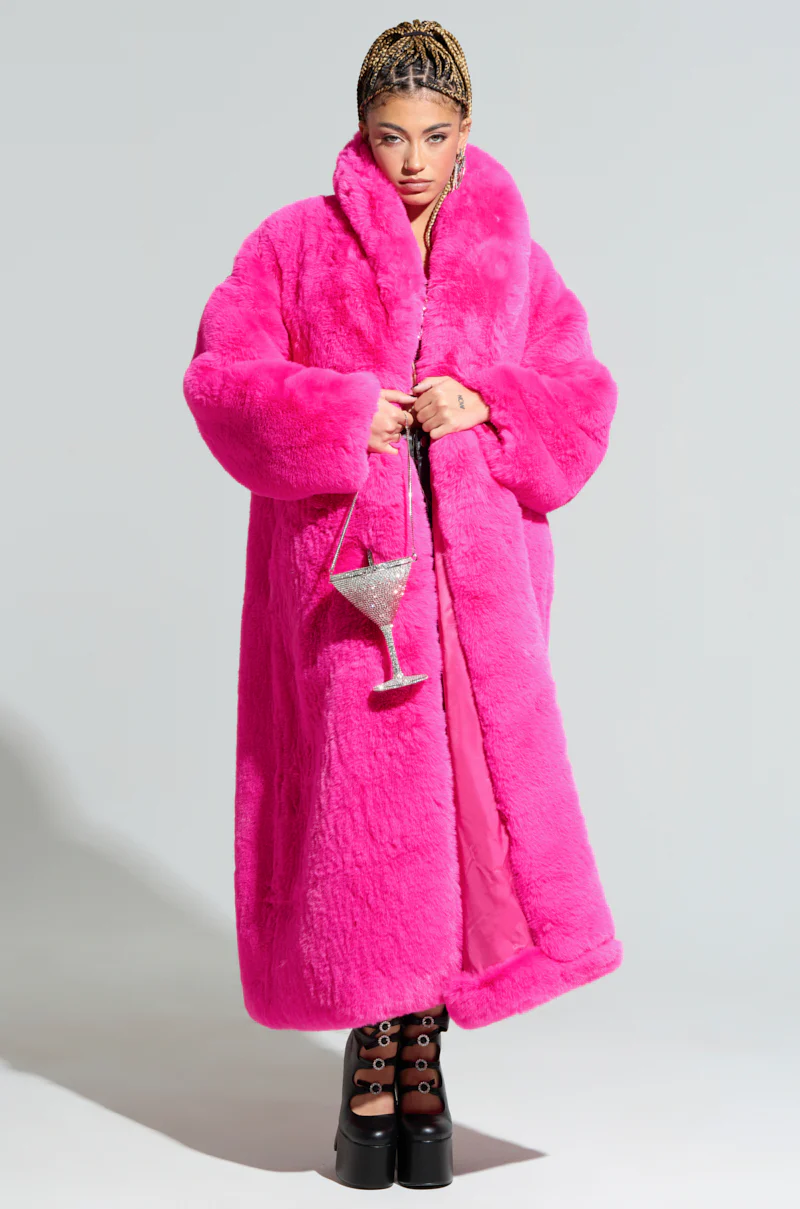 DAYANNE FAUX FUR TRENCH IN FUCHSIA - Image 4