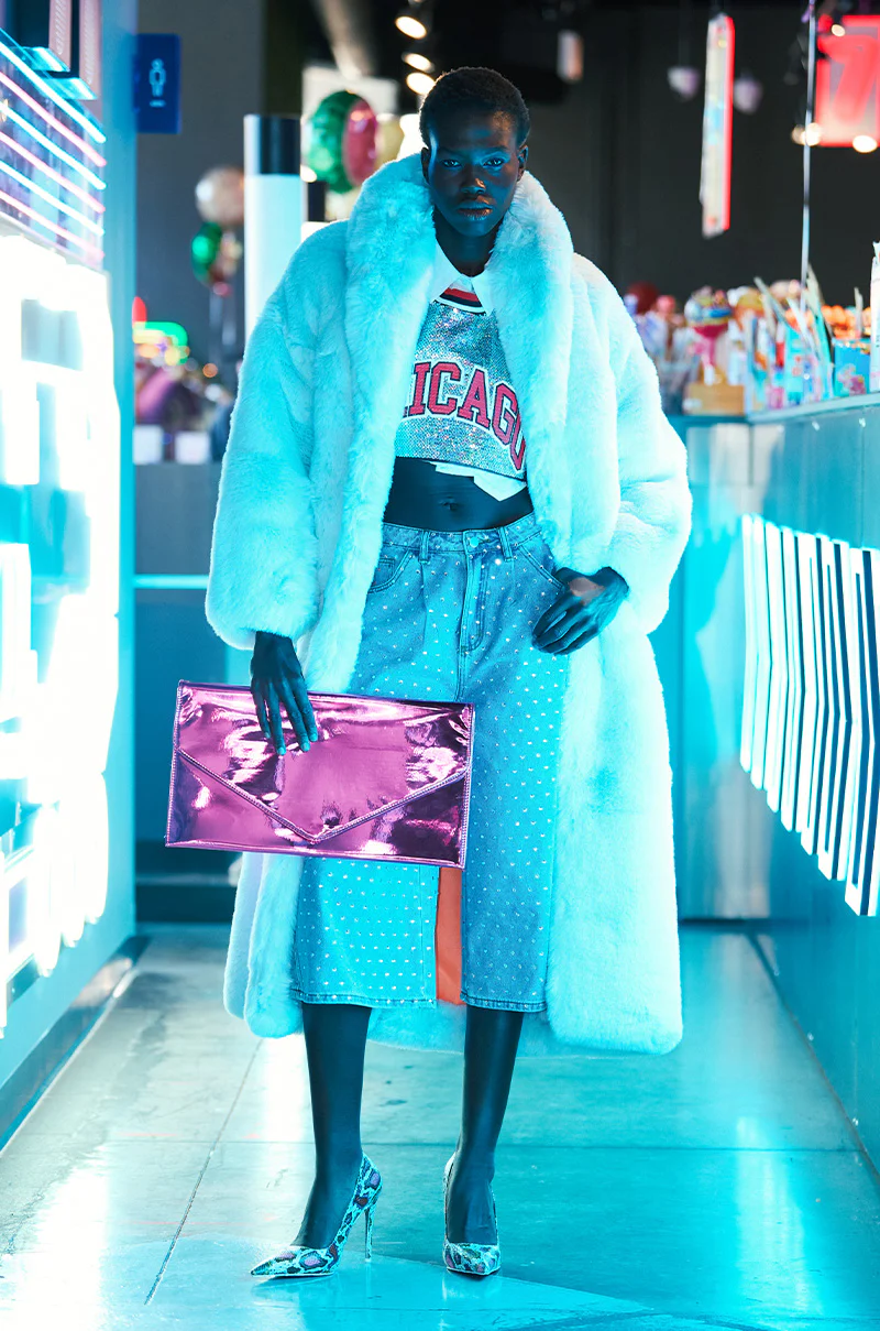DAYANNE FAUX FUR TRENCH IN LIGHT BLUE