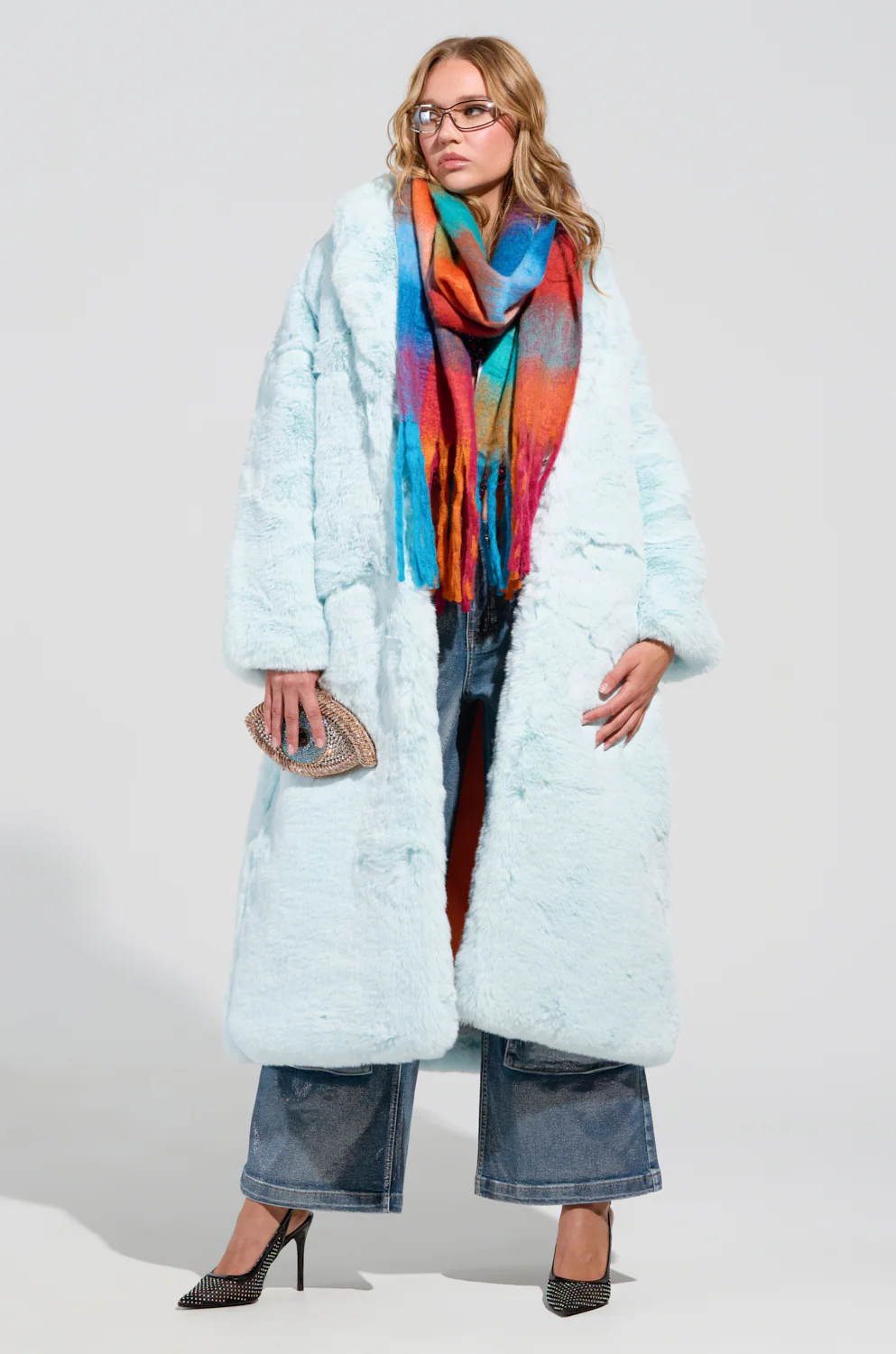 DAYANNE FAUX FUR TRENCH IN LIGHT BLUE - Image 2