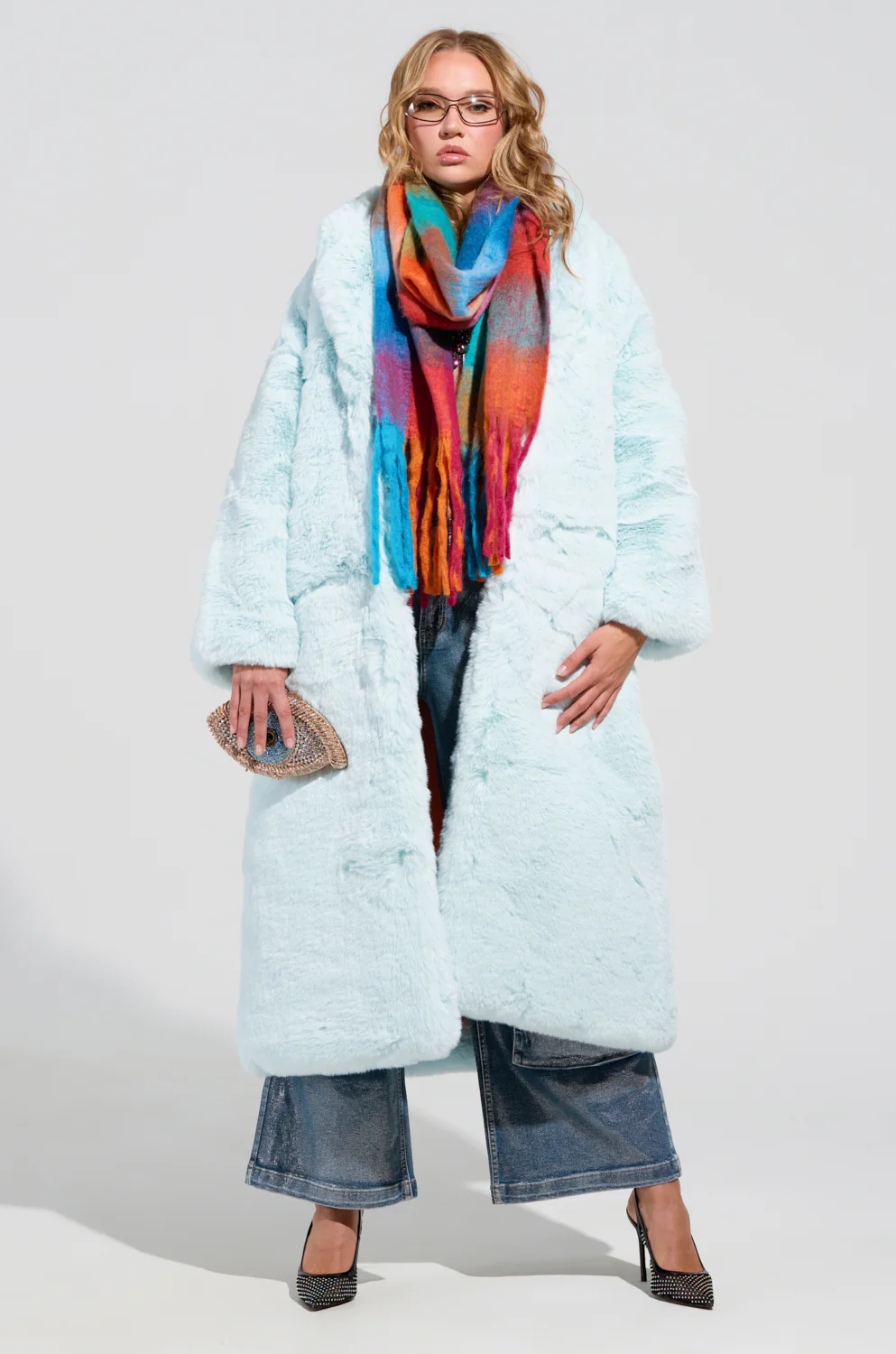 DAYANNE FAUX FUR TRENCH IN LIGHT BLUE - Image 6