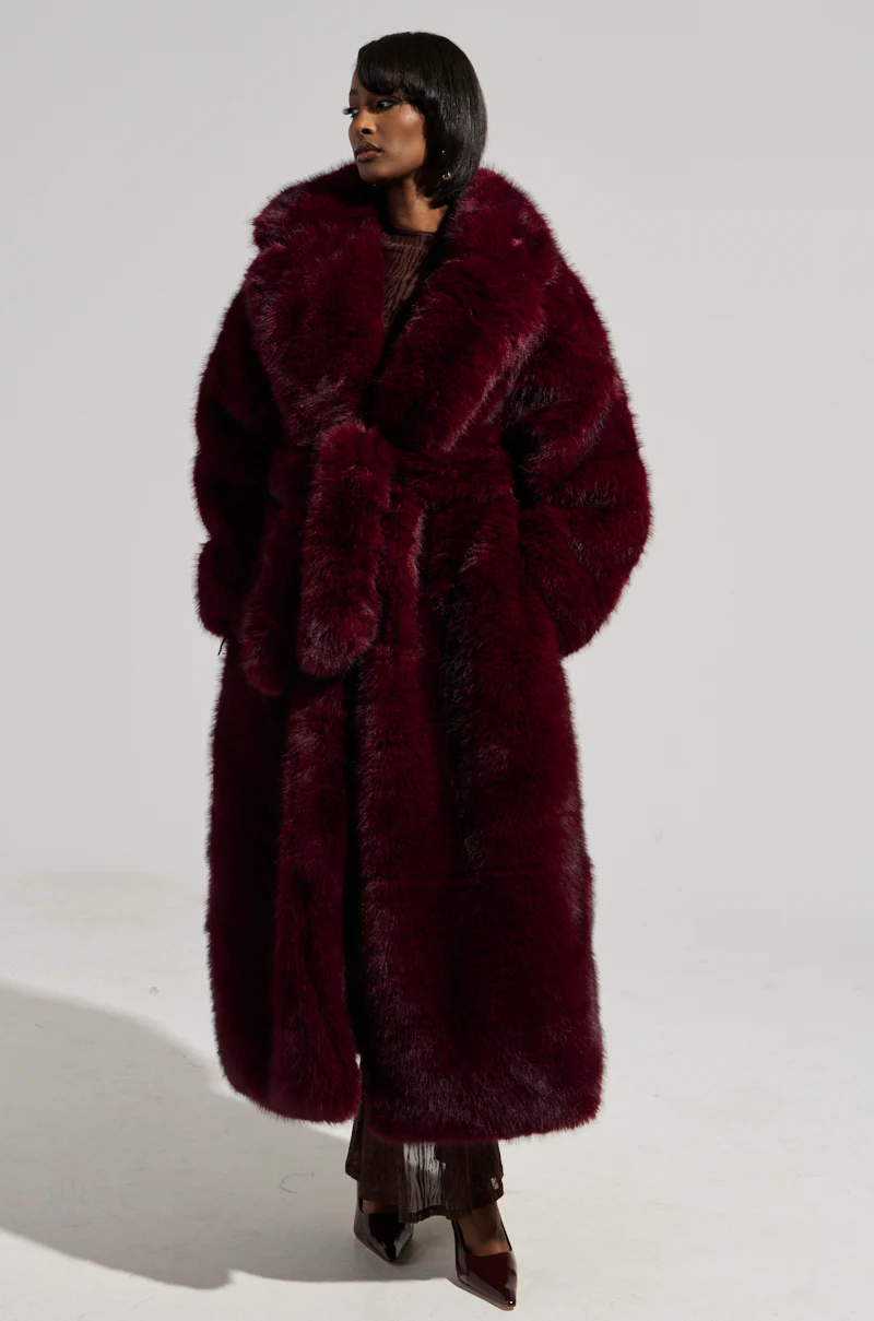 DAYANNE FAUX FUR TRENCH IN WINE - Image 2