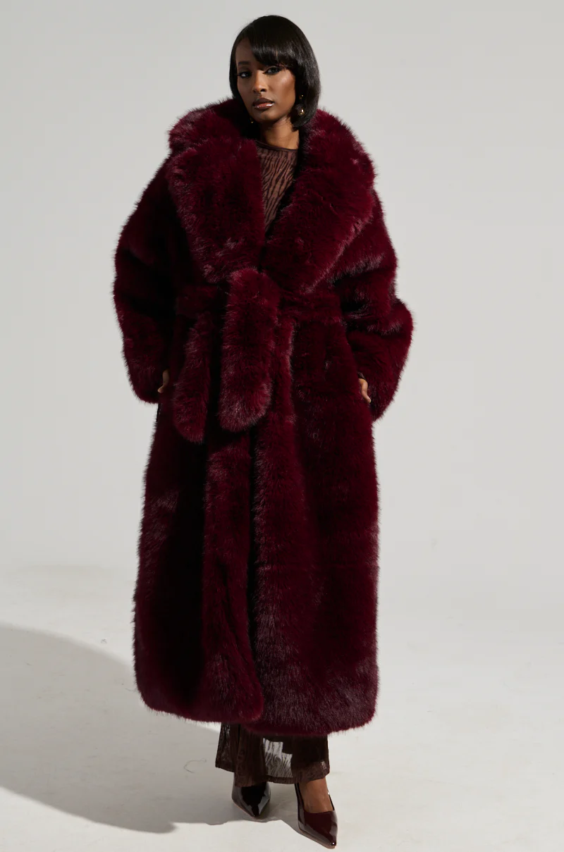 DAYANNE FAUX FUR TRENCH IN WINE - Image 3