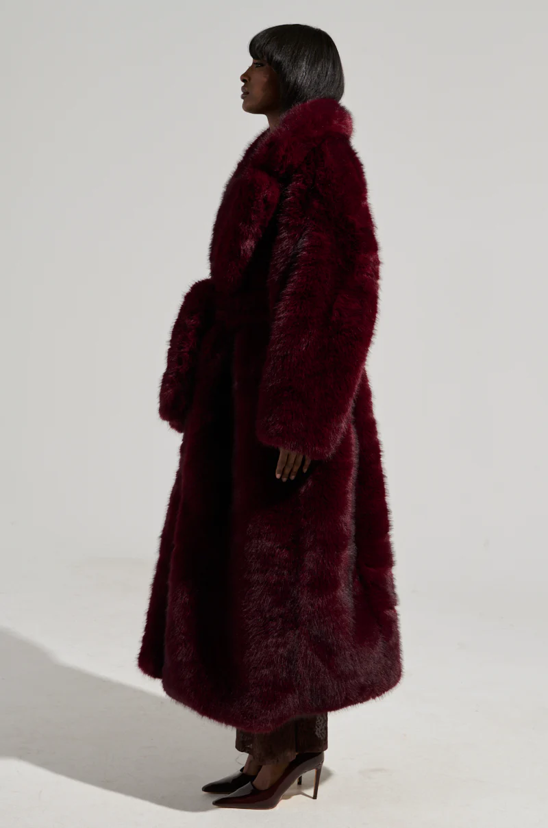 DAYANNE FAUX FUR TRENCH IN WINE - Image 4