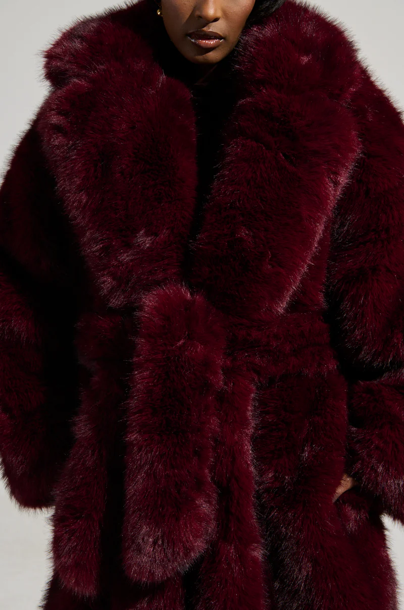 DAYANNE FAUX FUR TRENCH IN WINE - Image 6