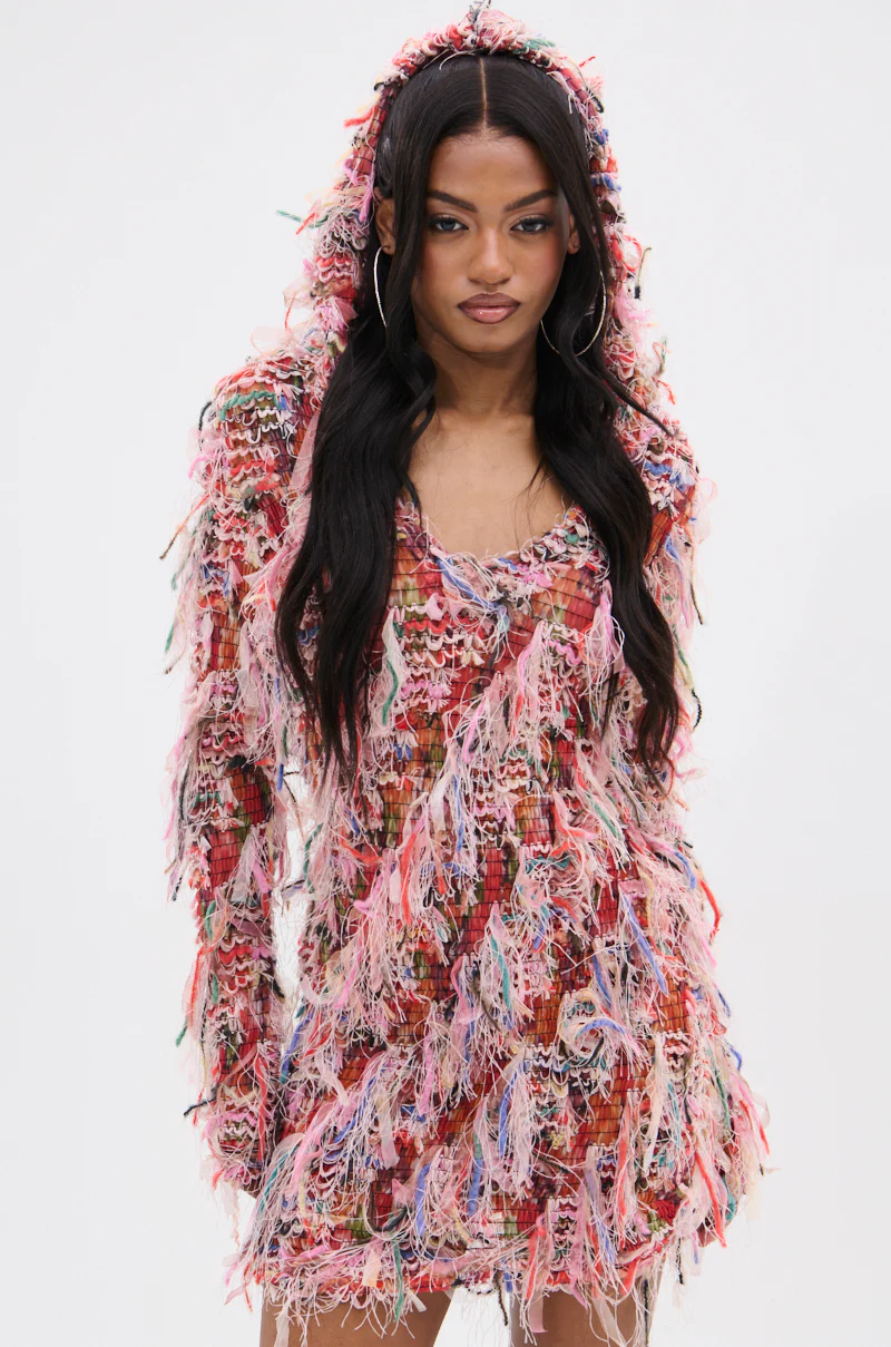 DAYDREAMING FRINGE MINI DRESS WITH A HOOD - Image 2