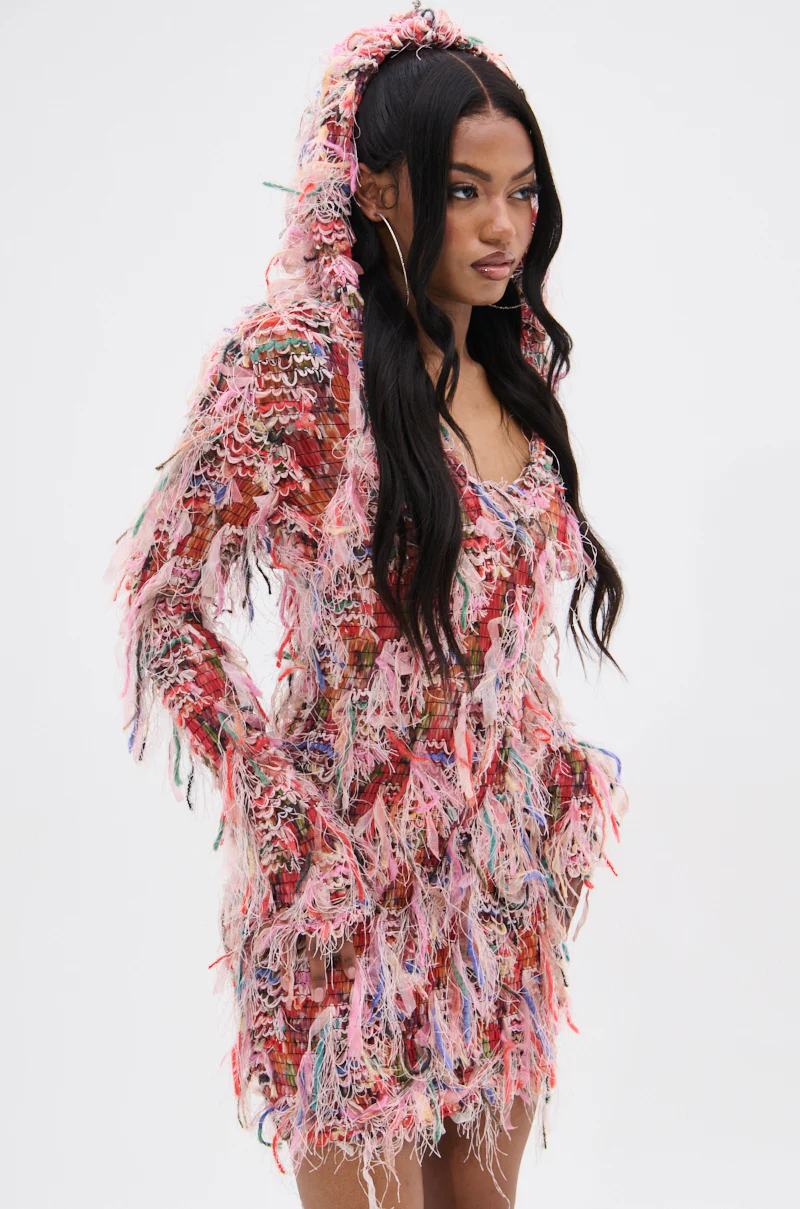 DAYDREAMING FRINGE MINI DRESS WITH A HOOD - Image 3