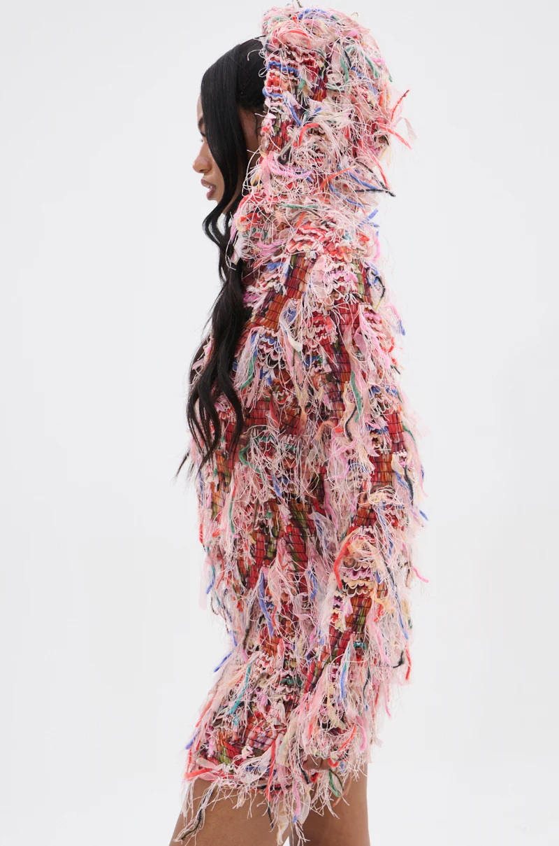 DAYDREAMING FRINGE MINI DRESS WITH A HOOD - Image 4