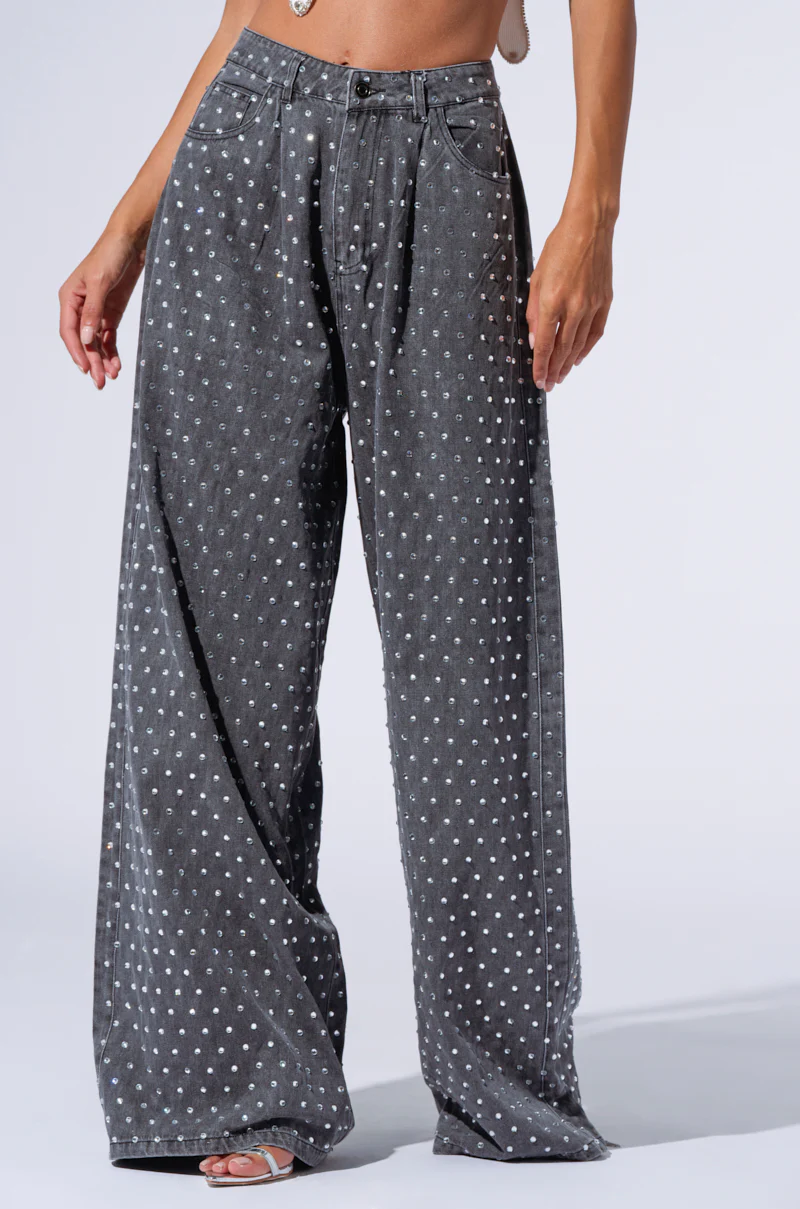 DAZZLED RHINESTONE STUDDED DENIM PANTS IN BLACK - Image 3