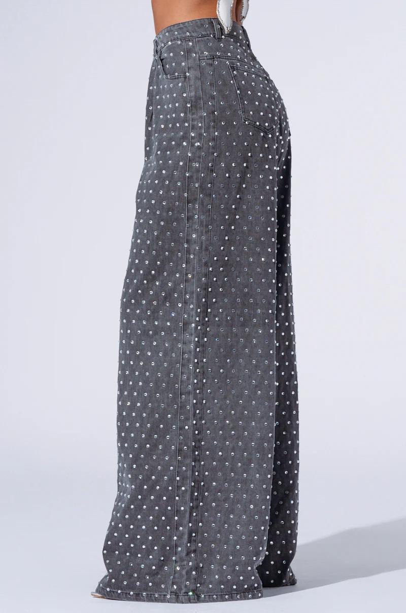 DAZZLED RHINESTONE STUDDED DENIM PANTS IN BLACK - Image 4