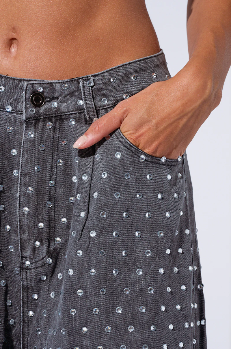 DAZZLED RHINESTONE STUDDED DENIM PANTS IN BLACK - Image 7