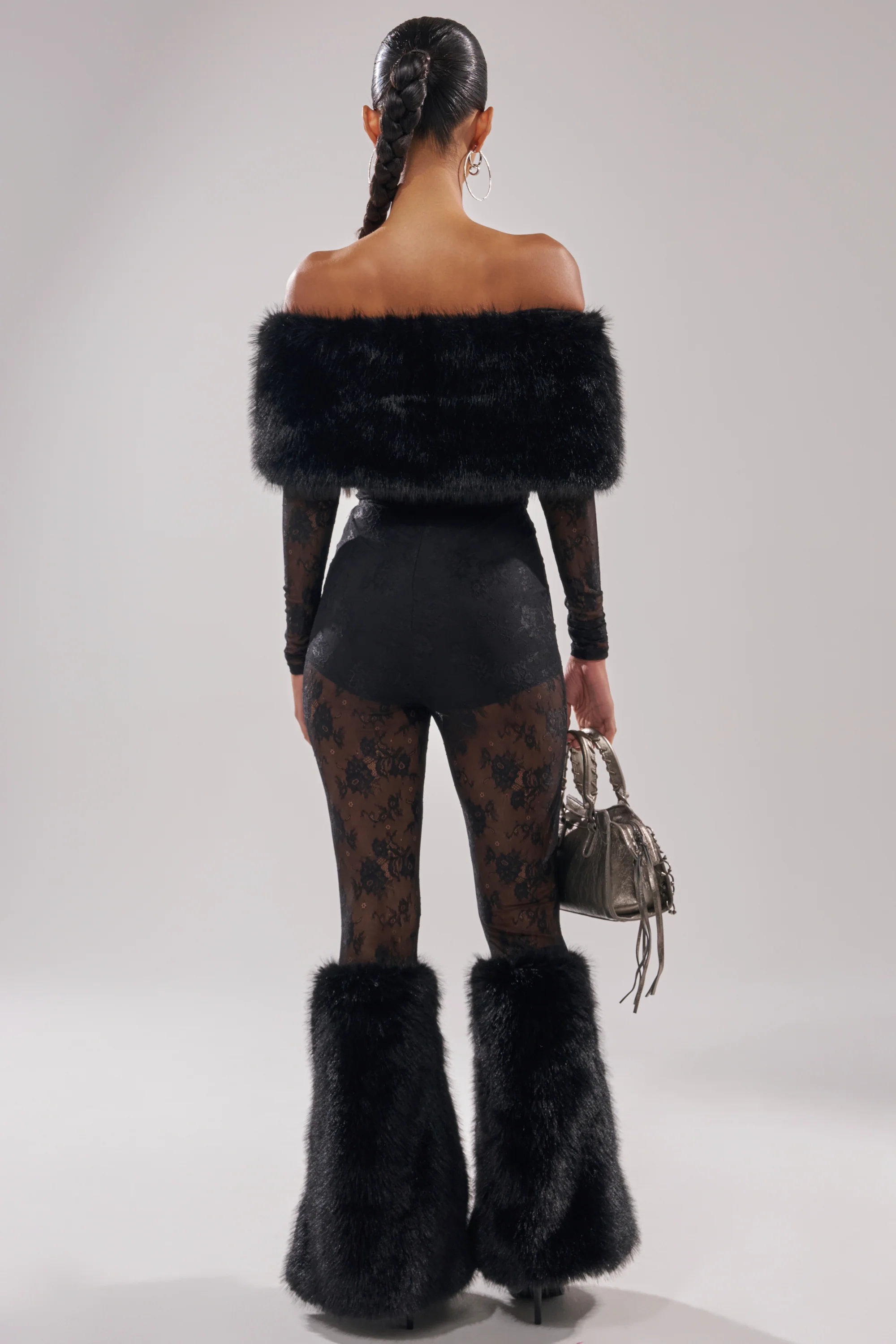 DELARA FUR TRIM LACE JUMPSUIT - Image 5