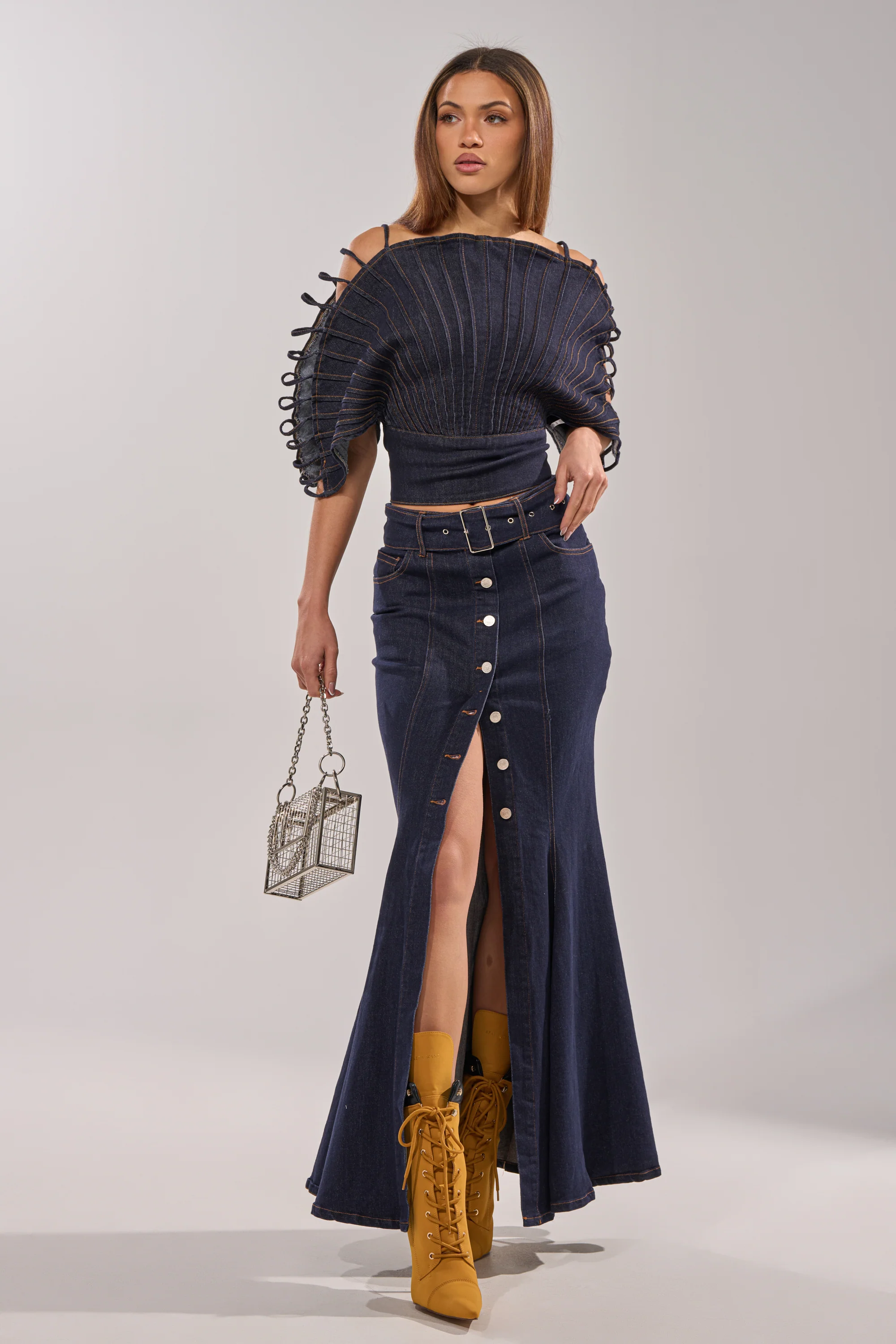 DENIM ON DENIM BLOUSE IN DARK BLUE DENIM - Image 8