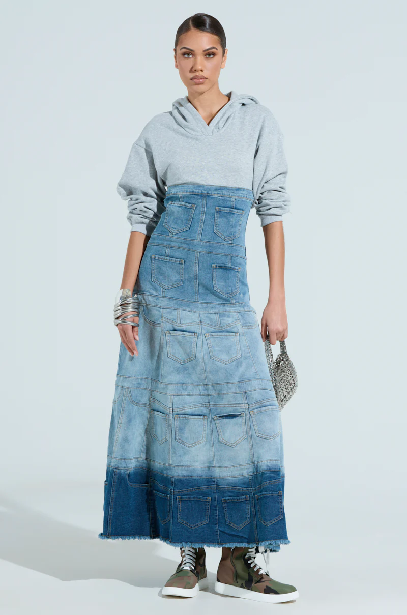 DENIM ON DENIM LAYERED MAXI DRESS WITH HOOD - Image 3