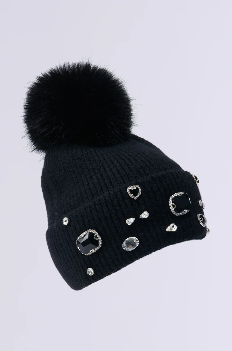 DIAMOND HOUR EMBELLISHED BEANIE IN BLACK - Image 3