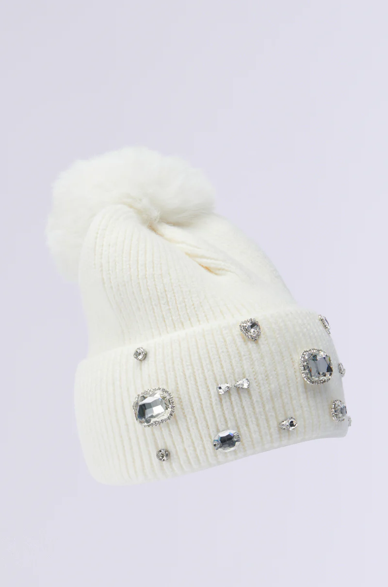 DIAMOND HOUR EMBELLISHED BEANIE IN WHITE - Image 4