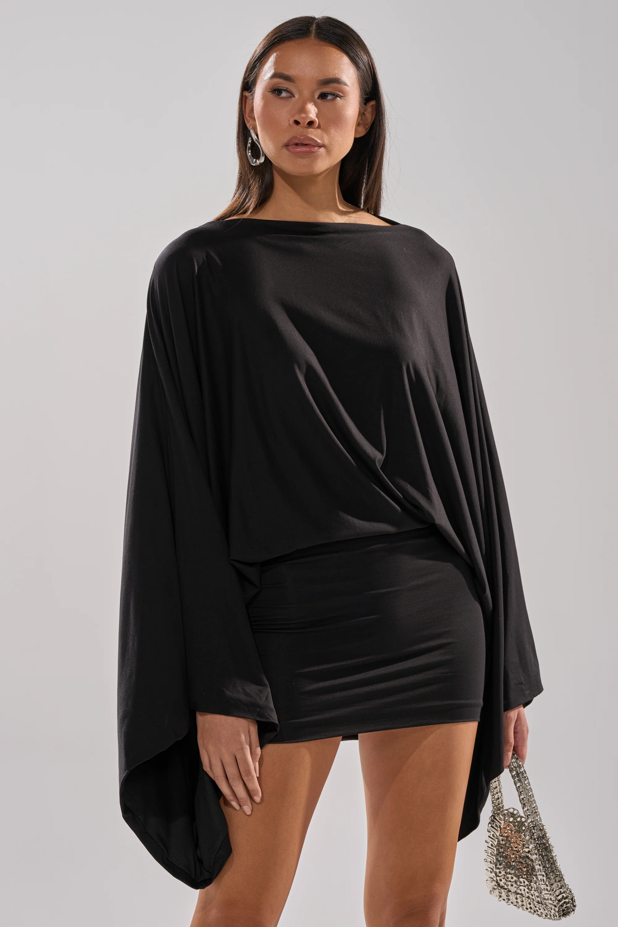 DIANA DRAPED MINI DRESS IN BLACK - Image 2