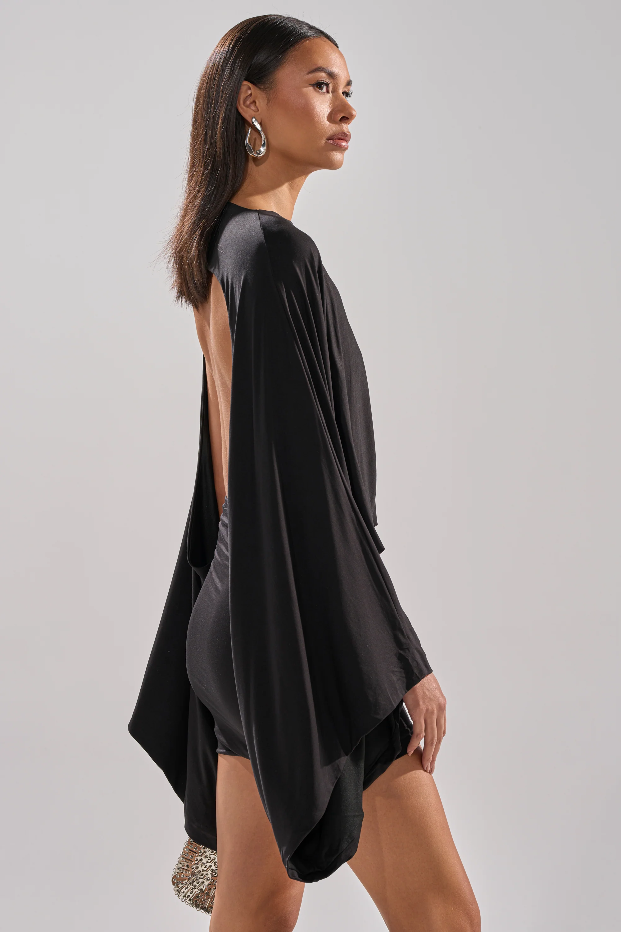 DIANA DRAPED MINI DRESS IN BLACK - Image 3
