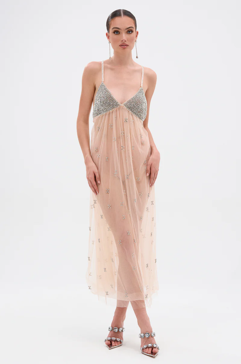 DO YOU BELIEVE IN LOVE RHINESTONE MESH MIDI DRESS - Image 2