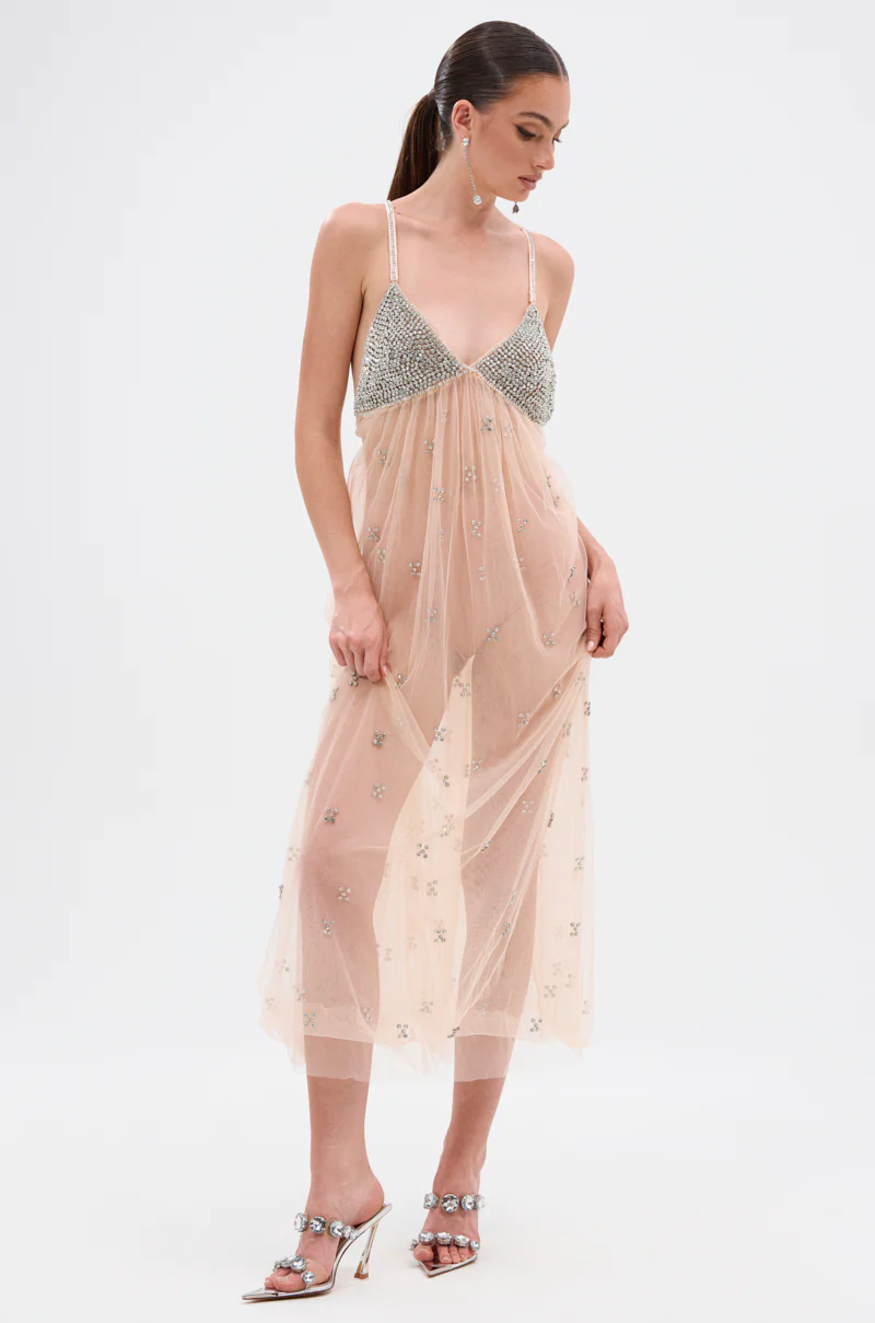DO YOU BELIEVE IN LOVE RHINESTONE MESH MIDI DRESS - Image 3