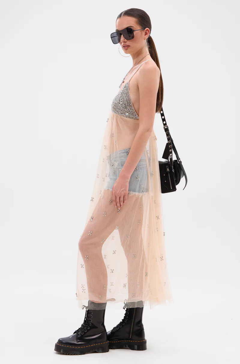 DO YOU BELIEVE IN LOVE RHINESTONE MESH MIDI DRESS - Image 5