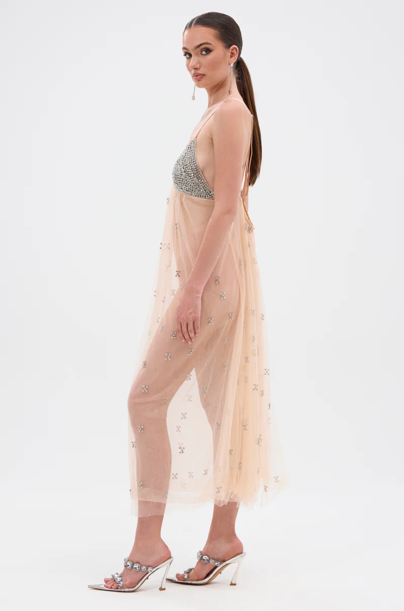 DO YOU BELIEVE IN LOVE RHINESTONE MESH MIDI DRESS - Image 6
