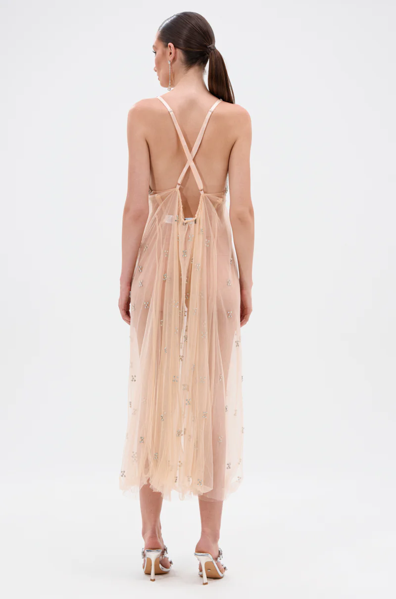 DO YOU BELIEVE IN LOVE RHINESTONE MESH MIDI DRESS - Image 7