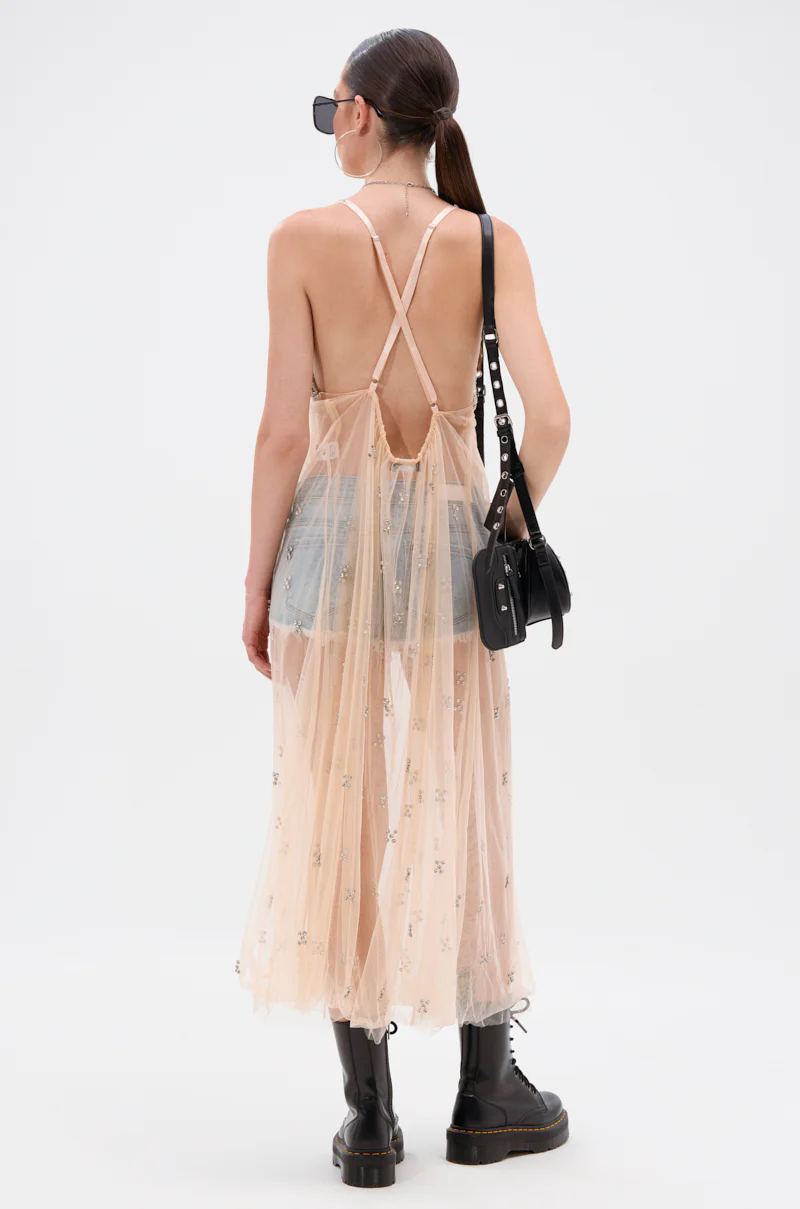 DO YOU BELIEVE IN LOVE RHINESTONE MESH MIDI DRESS - Image 8