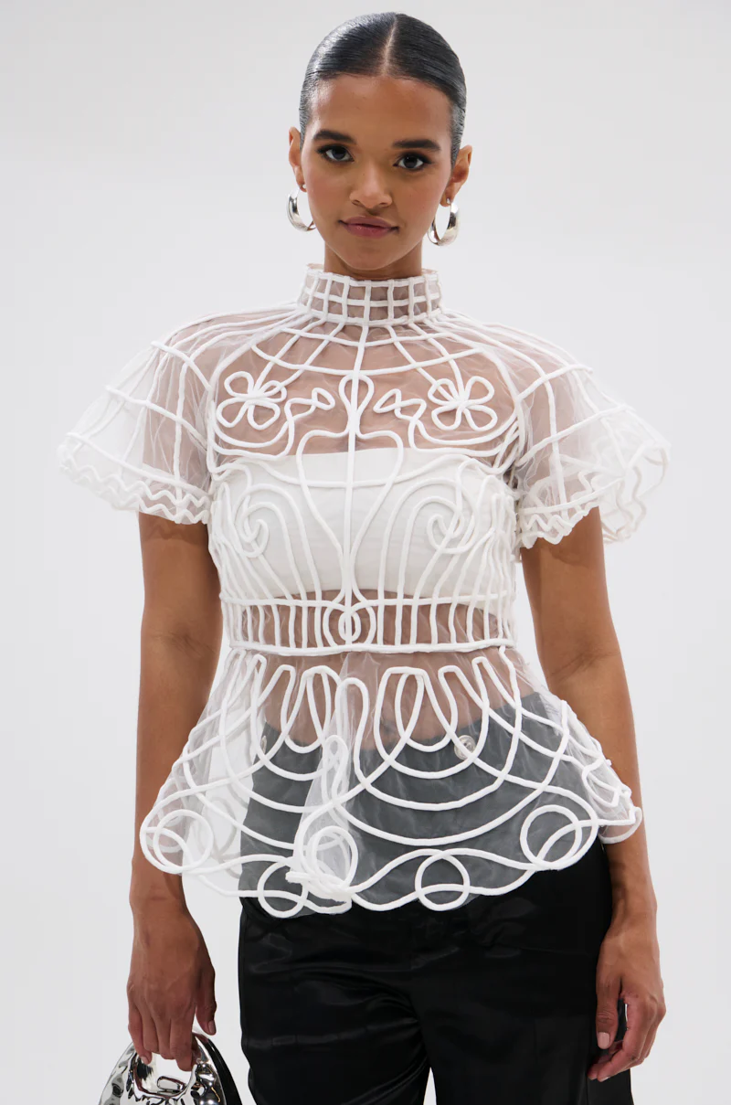 DOLL FACE SHORT SLEEVE STRUCTURED BLOUSE - Image 2