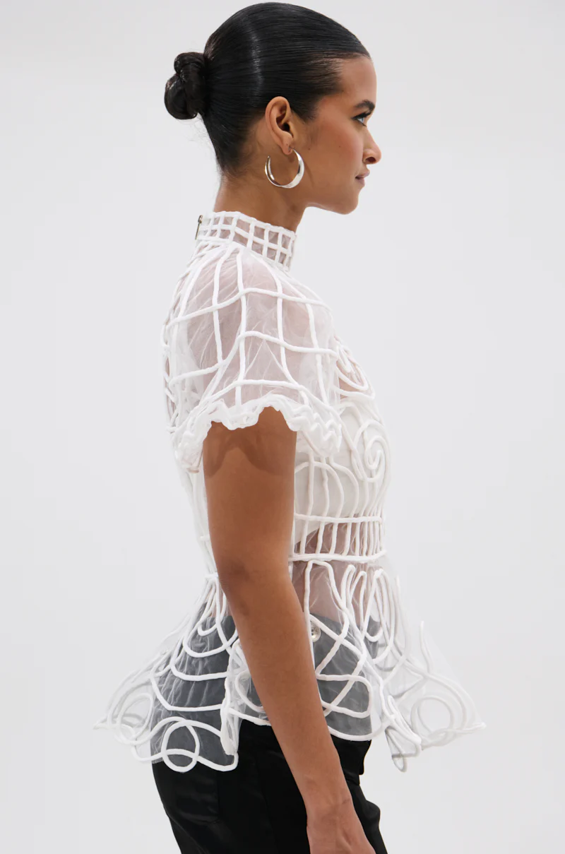 DOLL FACE SHORT SLEEVE STRUCTURED BLOUSE - Image 3