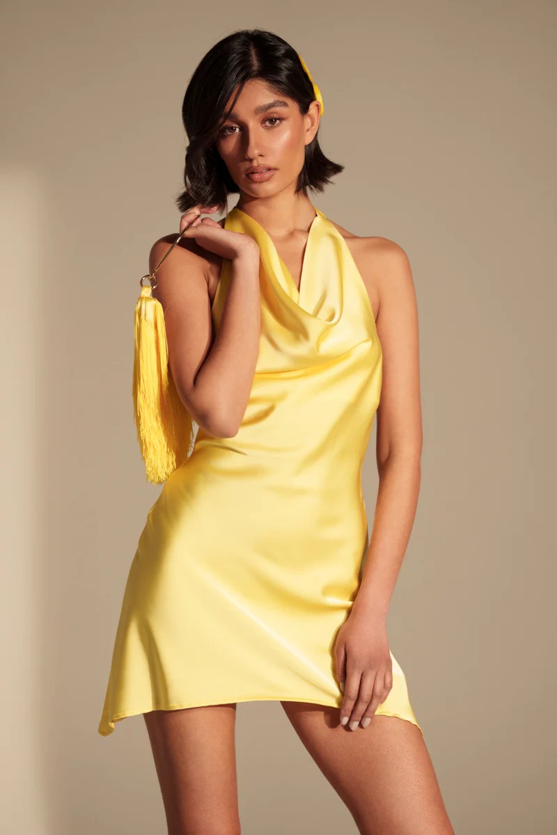 DOLLY SATIN MINI DRESS IN YELLOW - Image 2