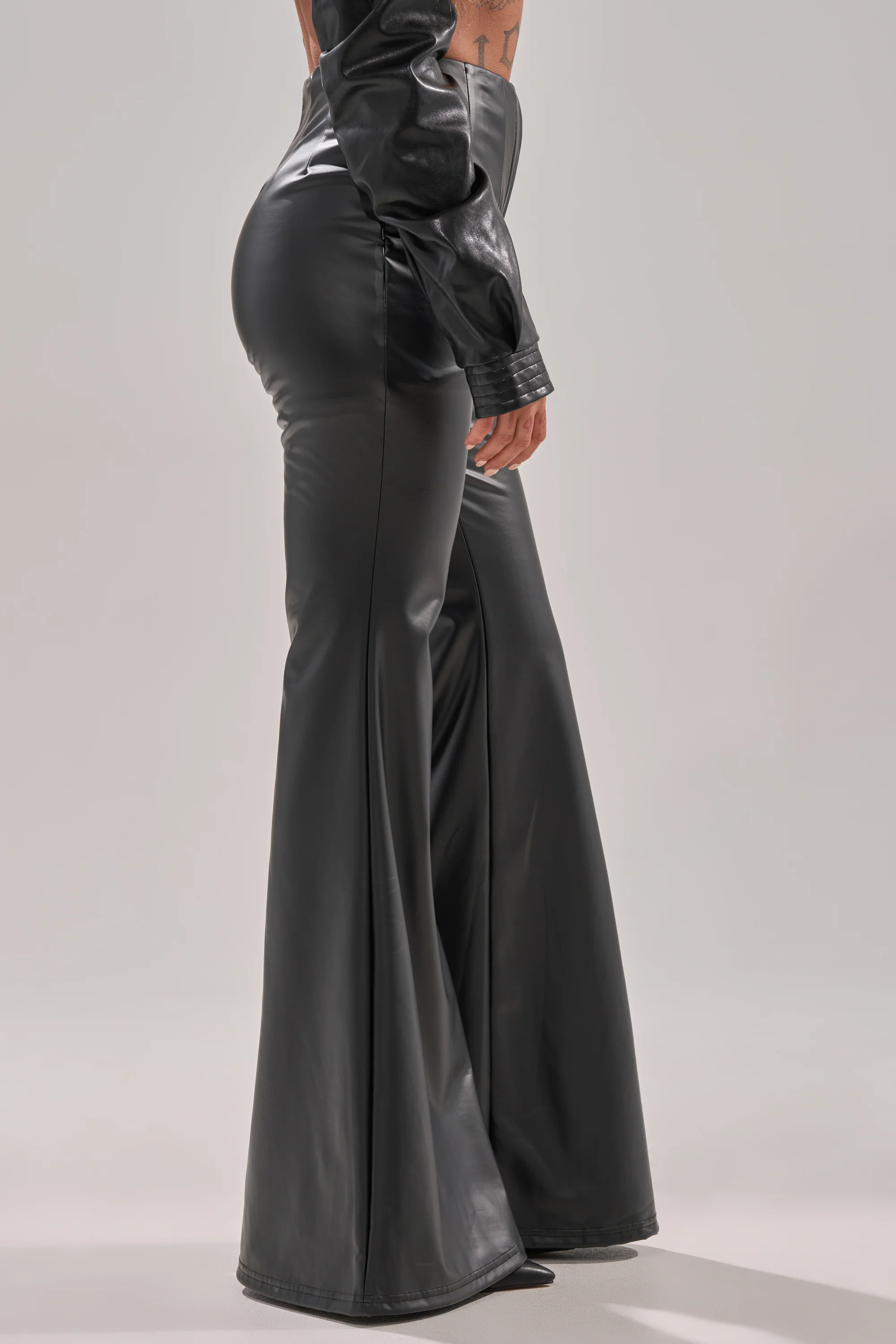 DONT CRY BABY GIRL FAUX LEATHER FLARE TROUSER - Image 3