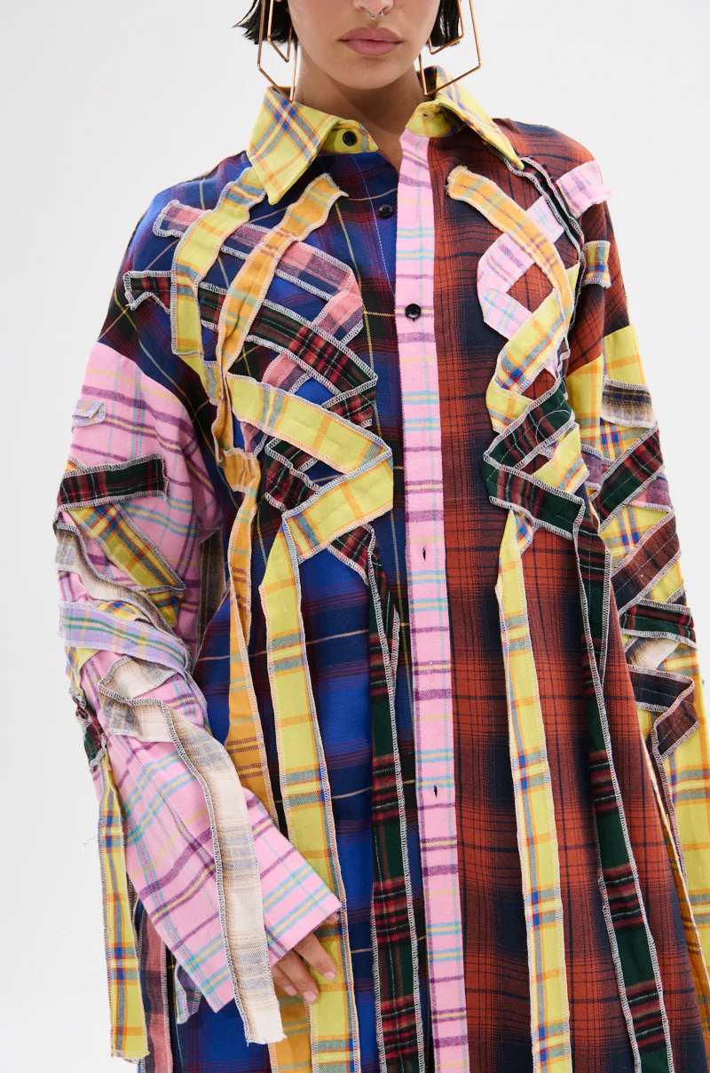DONT EVEN MIXED PLAID LONG BUTTON DOWN - Image 10