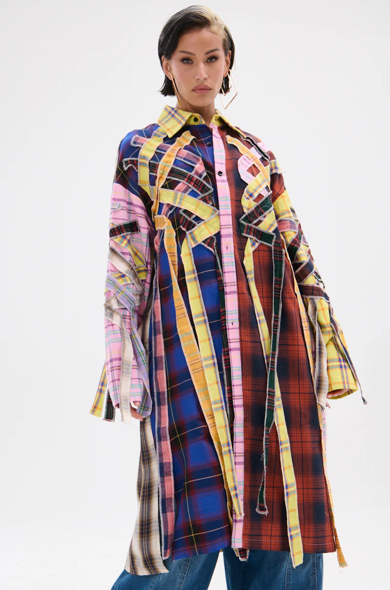DONT EVEN MIXED PLAID LONG BUTTON DOWN - Image 3
