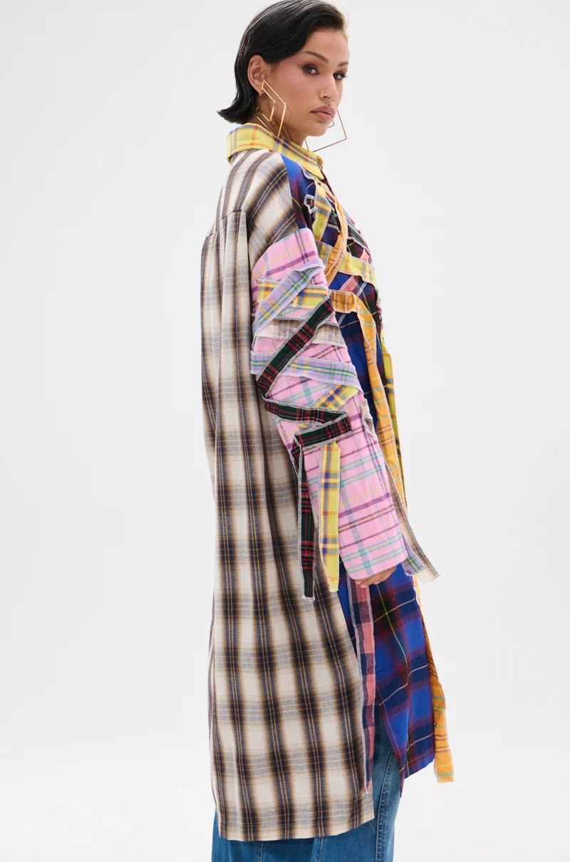 DONT EVEN MIXED PLAID LONG BUTTON DOWN - Image 5