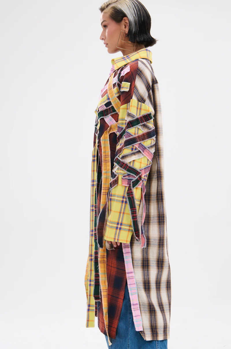 DONT EVEN MIXED PLAID LONG BUTTON DOWN - Image 6