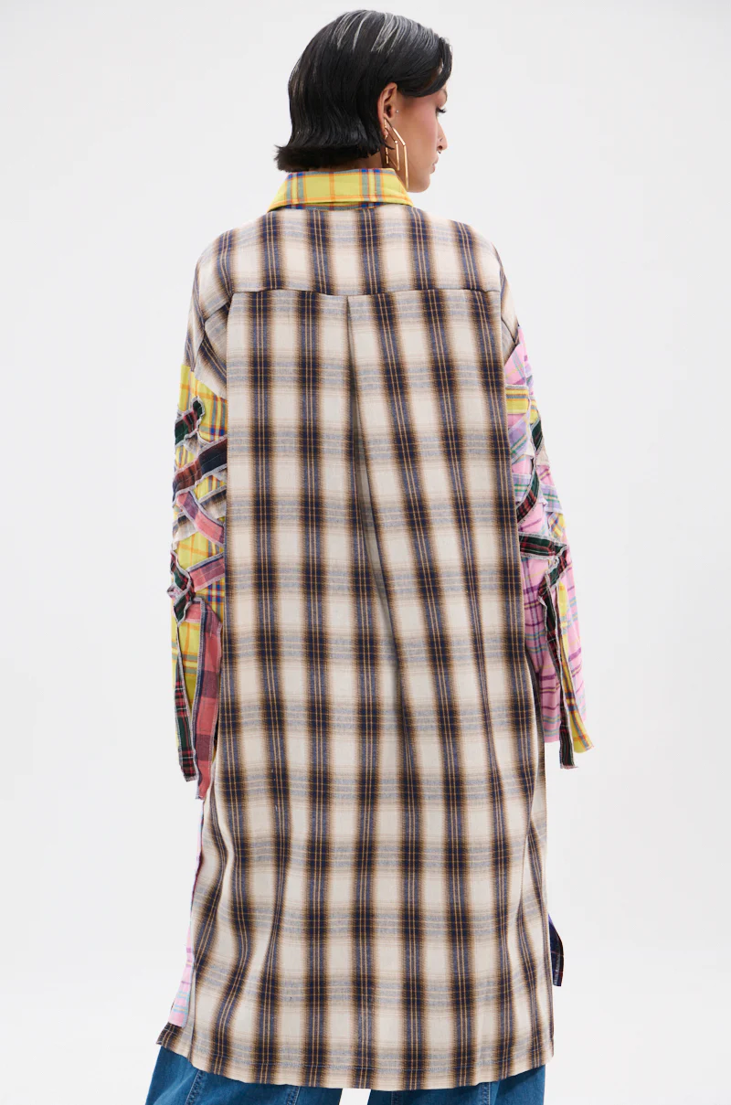 DONT EVEN MIXED PLAID LONG BUTTON DOWN - Image 7