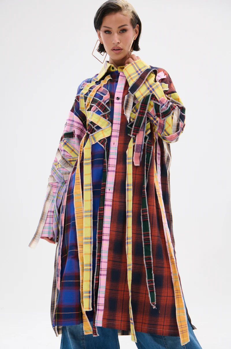 DONT EVEN MIXED PLAID LONG BUTTON DOWN - Image 9