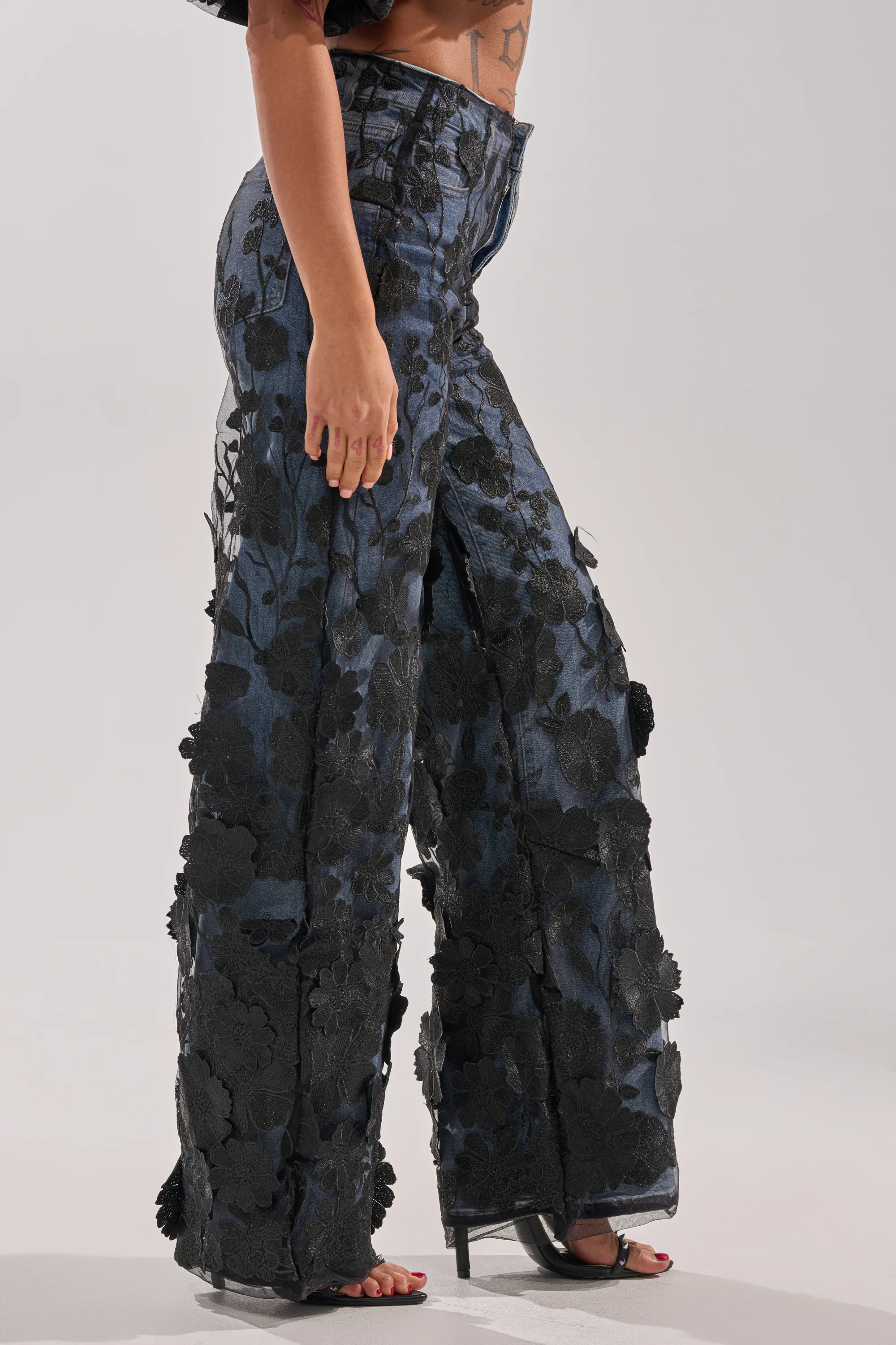 DONT GIVE UP RELAXED DENIM WITH TULLE OVERLAY - Image 4