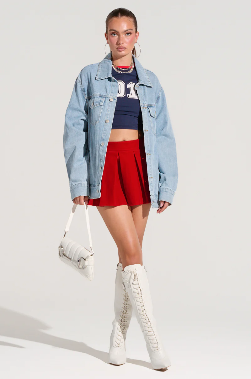 DONT LOOK BACK VELVET MINI SKIRT IN RED - Image 6